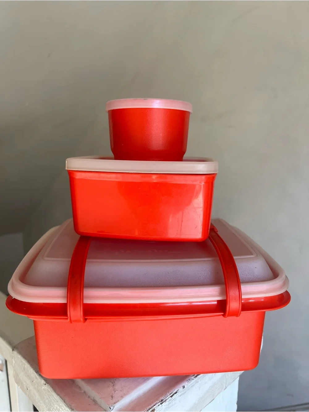 Lovely Vintage 60’s 70’s Bright Retro Red Lunch Box Set